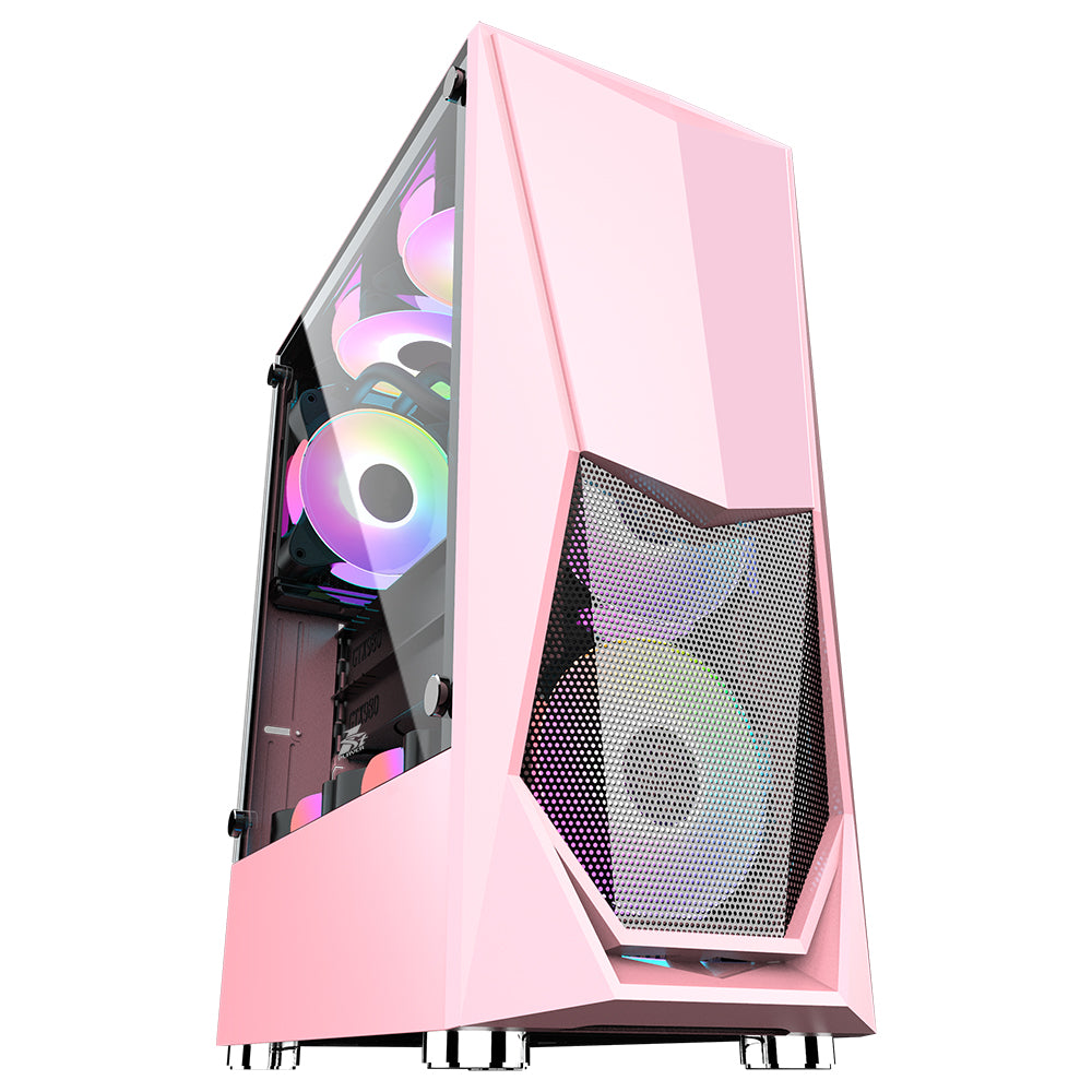 1STPLAYER DK-3 ATX RGB Tempered Glass Gaming Casing Chassis (Black/White/Pink)